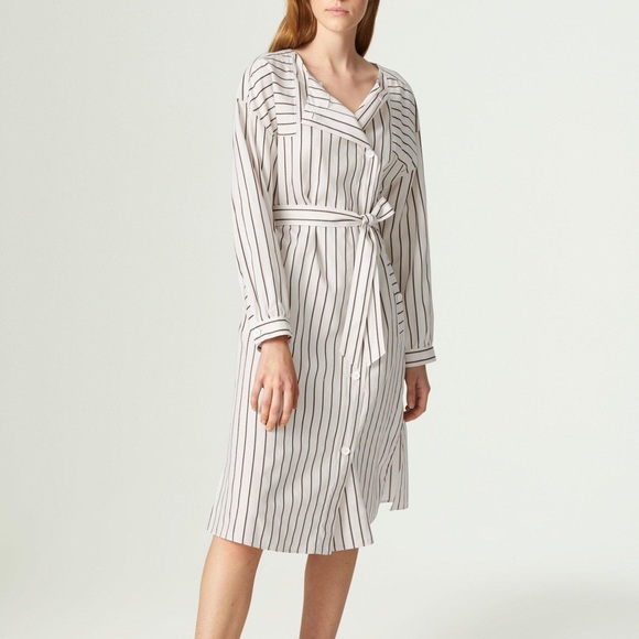 Bogner Dresses & Skirts - Bogner Alissa Eggshell Stripe Long Sleeve shirt Dress tie waist button front‎